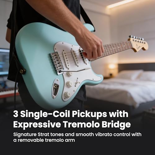 Image of Fender Squier Stratocaster Electric Guitar - Daphne Blue Bundle with Amplifier, Gig Bag, Cable, Strap, Picks, and Austin Bazaar Instructional Video