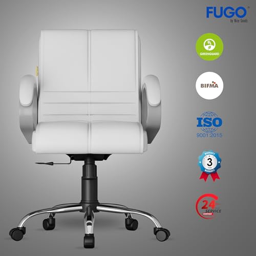 Image of FUGO FG235 with 3 Years Warranty Ergonomic Medium Back Office Chair with Adjustable Height, Cushioned Back&Seat, Tilting Mechanism, Heavy-Duty Metal Base, Perfect for Work, Study and Office (White)