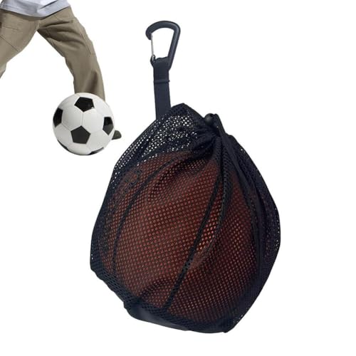 メッシュボールバッグ、サッカー/バレーボール/バスケットボール用キャリーバッグ、カラビナ付き 簡易ボールバッグ、ナイロン素材 網袋 軽量 便利 持ち運び アウトドア 散歩 旅行 ランニング用 保管用