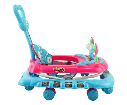 Image of JoyRide Spinny Spinner 8 Wheels Baby Walker, Adjustable Height,Parentle Handle, Comfortable Seat, Music and Light, 360 Degree Rotation, Maximum Weight: 12 kg (Pink Blue)