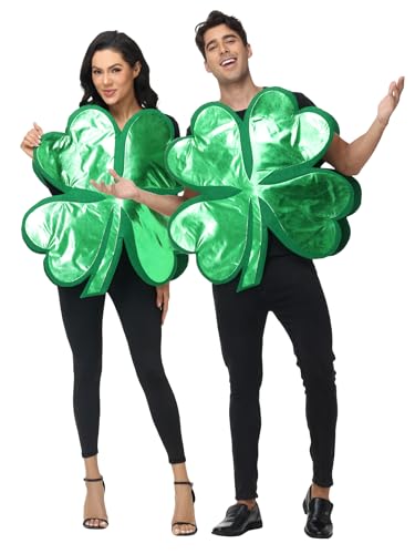 JUST FOR PARTY Adult St. Patrick’s Day Costume, Shiny Green Four Leaf Clover Costume for Women and Men, One Size