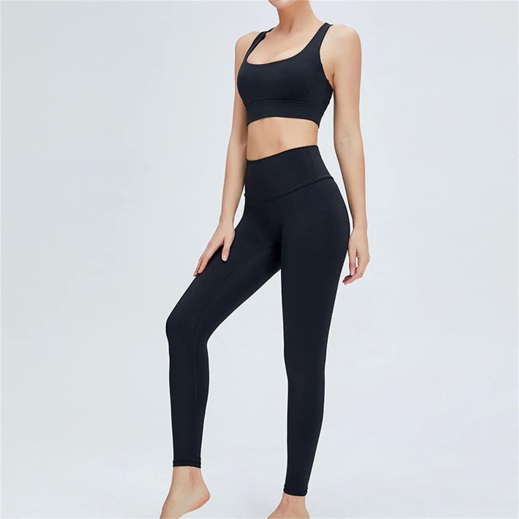 Tight Nude Yoga Suit Skin-friendly Cross-back Hip-lifting Sportswear Two-piece Set(X-Large)