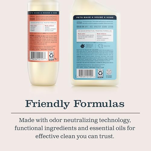 Image of Mrs. MEYER'S Clean Day Cat Care Kit, includes Cat Deodorizing Spritz - White Peach and Pet Stain & Odor Fighter - Coconut Leaf
