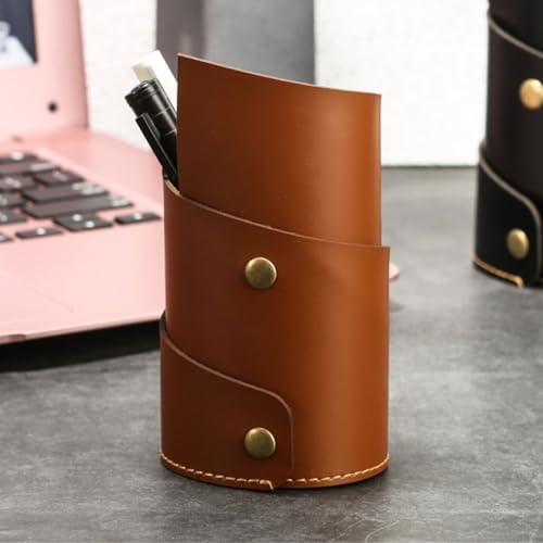 QINZITAO Organizador de brochas de maquillaje de piel sintética para escritorio, organizador de lápices de escritorio, organizador de escritorio de oficina, 65 x 110 mm - imagen 8