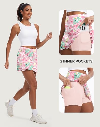 Image of M MOTEEPI 14 inch Scalloped Hem Skorts for Women with Pockets High Waisted Tennis Golf Athletic Skirt with Shorts 2026