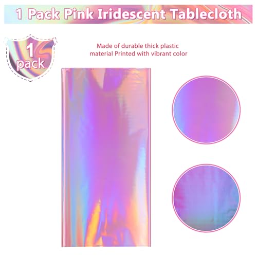 Image of 1 Pack Iridescent Pink Plastic Tablecloths, FunnyPars Shiny Disposable Laser Rectangle Table Covers, Holographic Foil Tablecloth Iridescent Party Decorations for Kpop Birthday Wedding Xmas, 54x108Inch