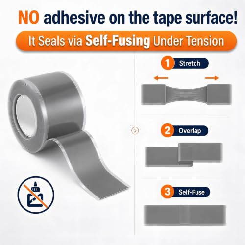 Image of Self-Fusing Silicone Tape Waterproof for Outdoor Use1 x 10' 4-Pack | Gray Plumbers Tape, Pipe Leak Repair & Wrap, Conduit Sealing, High Temp Electrical Tape Insulating, Coax And Tool Fixation