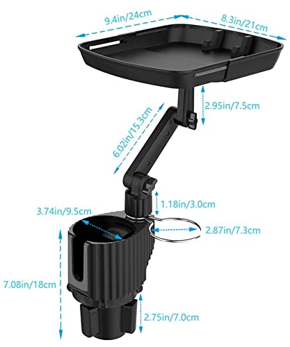 Meewoo Car Cup Holder Expander With Detachable Tray, 3 In 1 Car Drink Holder 360°Rotating Dual Insert With Telescopic Table, Compatible With 18-40 Oz Cup/Bottles, Fit In 2.4''-3.7'' Car Cup Holder #TOP1