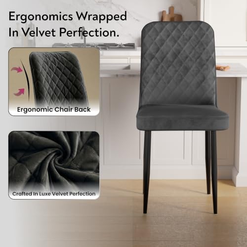 Image of IKON Premium Velvet Dining Chair with Cushioned Seat & Metal Legs | Premium Accent Chair for Living Room, Bedroom & Balcony | D.I.Y (Slate Grey)