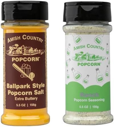Amish Country Popcorn | Seasoning Variety Pack | BallPark Style ButterSalt - 5.5 oz and Ranch - 5.5 oz Popcorn Seasoning | Old Fashioned, Non-GMO