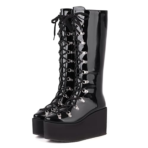 Bottes plateforme compensées gothiques lacets robustes anti-glisse confortables