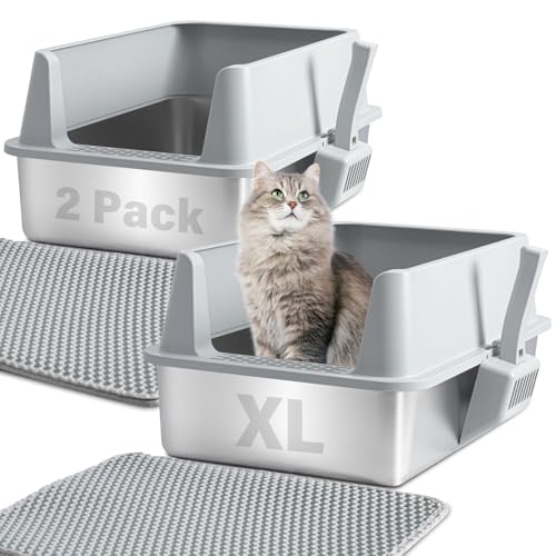 Arenero de acero inoxidable con tapa 2 pack XL para gatos miniatura 1