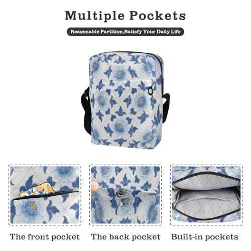 messenger bag crossbody Crossbody Bags For Women Shoulder Hand Bag For Woman Adjustable Strap for Casual Casual- Porcelain Chinese Style Floral2