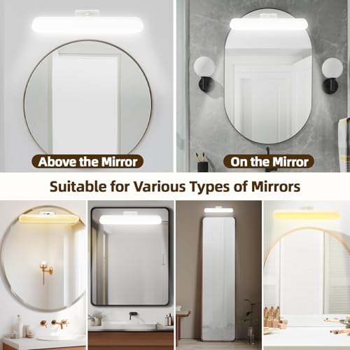Collazoey LED schminktisch beleuchtung, 4000mAH LED Spiegelleuchte, with Three Colour Temperatures, USB-C, Abnehmbare 360°Drehung Spiegellampe, Touch Dimmable,for Cupboards, Desks, Mirror, Wall