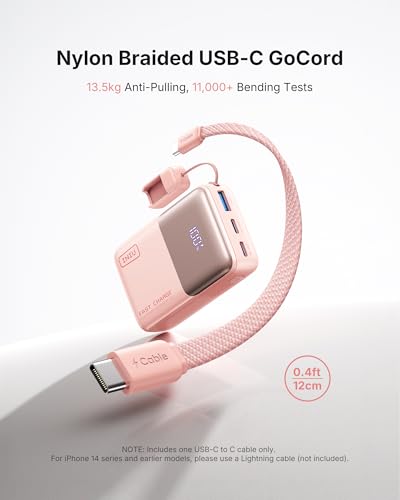 Image of INIU Portable Charger, Ultra Mini 10000mAh 45W Fast Charging Power Bank, USB C Battery Pack with Cable, Flight-Safe Travel Powerbank for Women Girls Cute Nano Compact Sleek, Light Pink