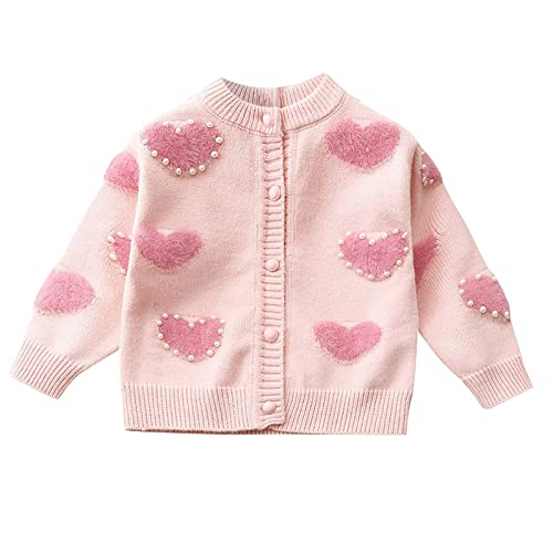 Baby Toddler Girls Cardigan Sweater Long Sleeve Knit Embroidery Heart Jacket Outwear Spring Button Down Tops