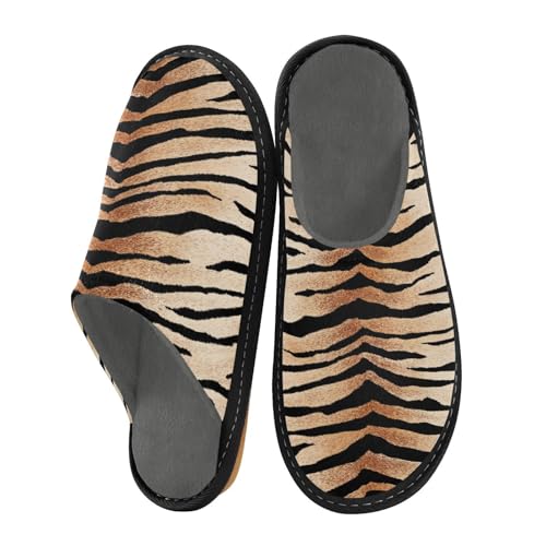 ALAZA Tiger Print Animal Striped Fuzzy Slippers for Women Men Warm Soft Lightweight Memory Foam House Slippers 10.5-11