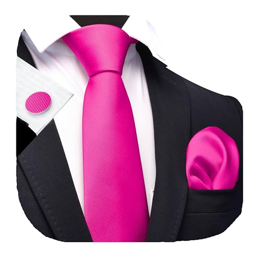 Image of GUSLESON 3.15 inch(8cm) Solid Color Necktie and Pocket Square Cufflinks Sets For Men + Gift Box