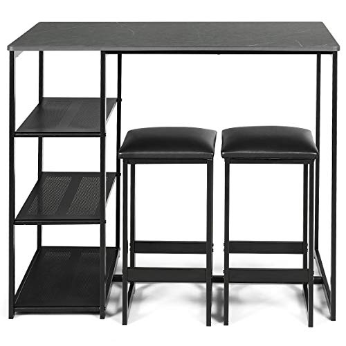 image for COSTWAY 3-Piece Dining Set, Compact 2 Chairs and Table Set, Kitchen Se