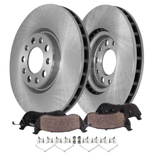Image of Detroit Axle - Front Brake Kit for 2016 2017 2018 2019 2020 2021 2022 2023 Jeep Cherokee, Disc Brake Rotors Ceramic Brakes Pads with Hardware Replacement : 12.99 inch inch Rotor