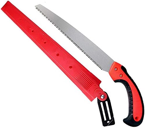 Pruning Saw with Sheath for Trimming Trees Branches Wood Bone PVC Plants Shrubs, Large Sharp 15.2" Hand Saw with Scabbard, Japanese Blade, Smoother Clean Cut, Safety Lock, Non Slip Handle(Red)