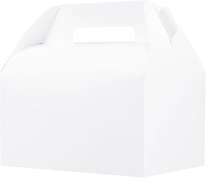 UnicoPak 20 Pack 10x7x7.5 Extra Large Gable Boxes, White Gift Boxes with Handle Lunch Boxes To Go for Birthday Wedding Party Favors Picnic Welcome