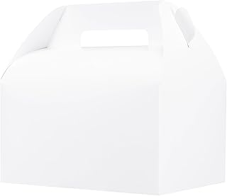 UnicoPak 20 Pack 10x7x7.5 Extra Large Gable Boxes White Handled Lunch Boxes To Go for Birthday Wedding Party Favors Picnic Welcome