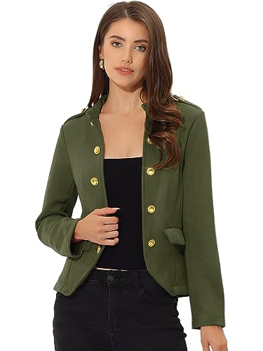 Allegra K Chaqueta informal de ante sintético con botones Steampunk y parte delantera abierta para...