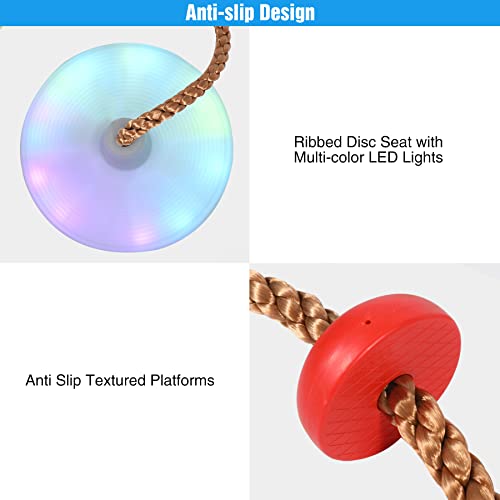 RedSwing LED Disc Swing Seat, Climbing Rope Swing with Platform for Trees with Hanging Strap and Snap Hook, Multicolor - Thumbnail 3
