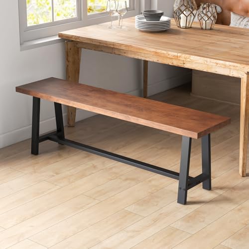 GiantexUK 153cm Dining Bench, Dining Room Bench Seat with Metal Frame & Non-Slip Foot Pads, 3 Seater Rectangular Dining Stool for Kitchen Lounge Living Room Entryway