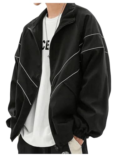 Image of GORGLITTER Men's Hip Hop Jacket Contast Binding Zip Up Long Sleeve Windbreaker Coats