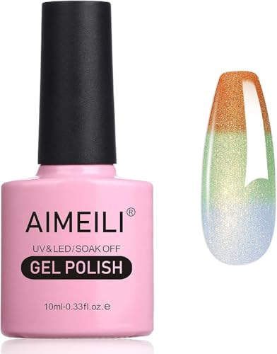 AIMEILI Chameleon Gel Nail Polish, Thermal Polish Shimmer Color Changing Gel Polish Soak-Off UV/LED for Nail Art Salon DIY Home, Easy to Apply 10ml - 006