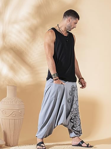 Image of The Veshti Company Printed Harem Pants for Men's Cotton Hippie Style Baggy Boho Yoga Pajama Pant with Pocket