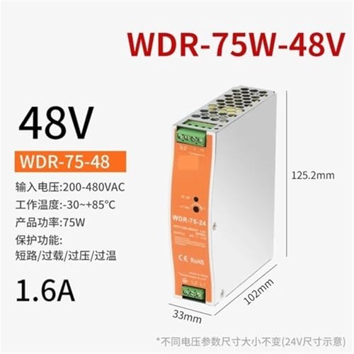 Alimentation à découpage WDR-75W 48V pour rail industriel de haute précision - 3
