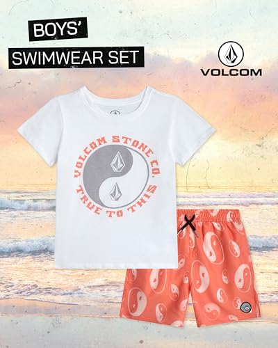 Image of Volcom Baby Boys Swim Set - 2 Piece Short Sleeve Swim Shirt Graphic Tees & Board Shorts - Infant Toddler Little Boys Swimsuit