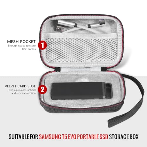 Image of ZORBES Hard Carrying Case for Samsung T5 EVO Portable SSD 2TB 4TB 8TB USB 3.2 Gen 1 External Solid State Drive Hard EVA Shockproof Water-Resistant Protective Storage Travel Bag, Only Case