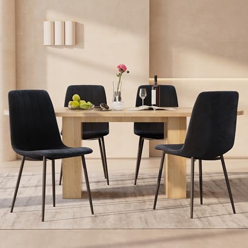HAIZAO Dining Chairs Set of 4, Modern Kitchen Dining Room Chairs, Ergonomic Velvet Dining Chairs Upholstered Cushion Seat and Sturdy Metal Legs (Black)
