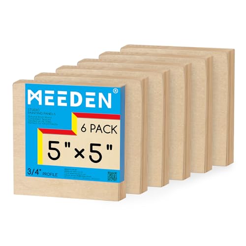 Recopilación de Madera sin acabado Top 5. 42 MEEDEN - Tablero de lona de madera sin acabar: 3/4 pulgadas de profundidad, 5 x 5 pulgadas, paquete de 6 unidades, tablero de arte de madera en blanco para pintar