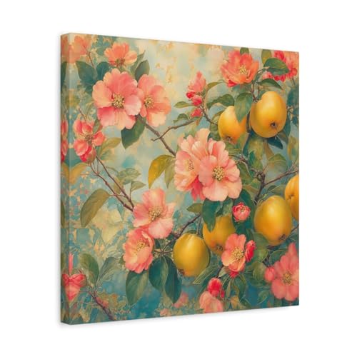 Peinture fleurs de cognassier sur toile pour habiller un mur vide