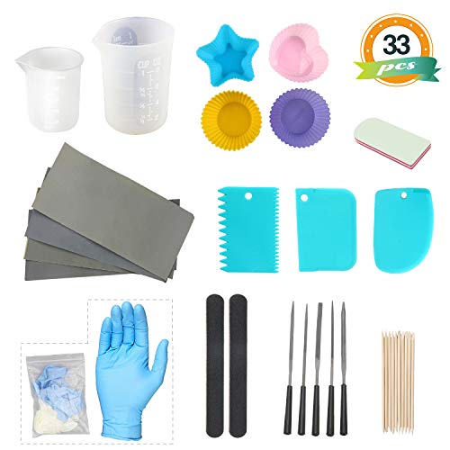 LET'S RESIN Resin Jewelry Molds Tools Set Include Silicone Mixing Cups, Epoxy Spreader, 5PCS Needle Files, Sandpaper, Tweezers and Other Tools
