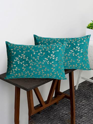 Image of RD TREND Velvet Rectangular 12x18 Inches Cushion Covers Set of 2 | Throw Pillow Covers for Sofa, Bed & Living Room | Perfect for Home Decor Sea Green