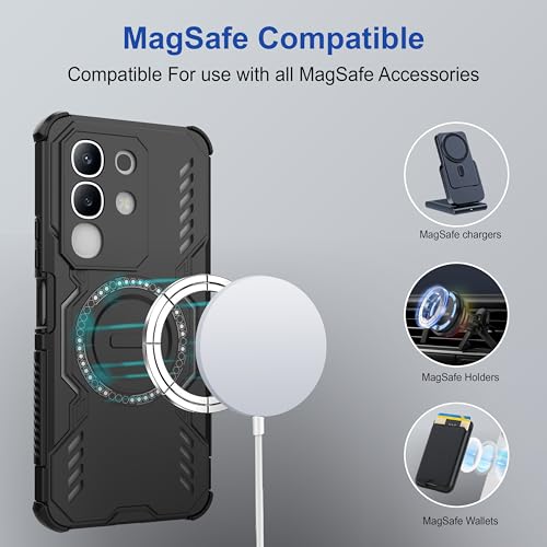 Image of Zapcase Back Case Cover for iQOO Z10x 5G | MagSafe Case with Built-in Metal Ring | Supports MagSafe Charger, Wallet & Car Mount | Shockproof Hybrid PC + TPU | Black
