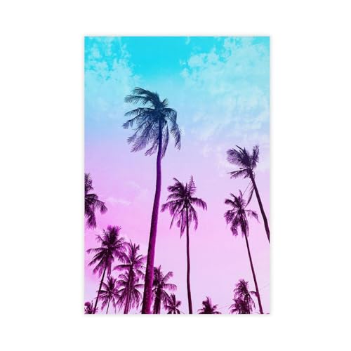 Poster palmier rétro futuriste violet bleu grand format déco chambre
