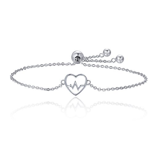 Bracelet argent 925 hypoallergénique motif ECG cœur anti-ternissement