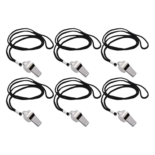 6 silbatos de acero inoxidable con cordones negros miniatura 1