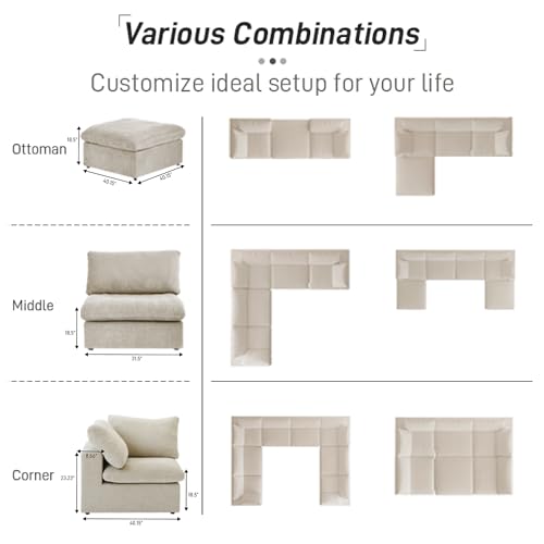Cloud Couch Modular Sectional Sofa with 2 Storage Ottomans,160.6" U Shaped Couch,Minimalist 6 Seater Wide Deep Seat Convertible Couches, Covers Washable&Replaceable,Khkai
