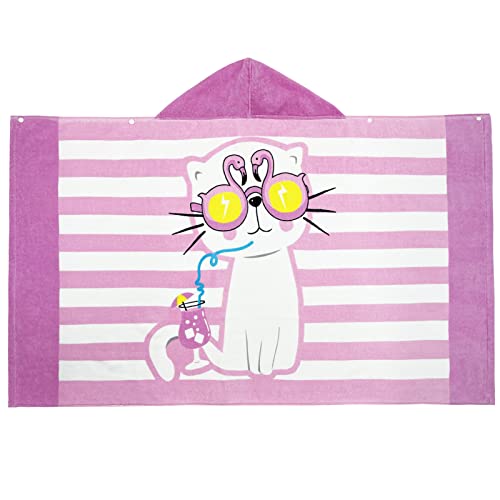 BANGSAUR Kids Hooded Beach Bath Towels, 100% Cotton 50x30 inches Wrap Towel, Toddlers Girls 3-12 Years Coverup Pink Cat by BANGSAUR - Image 3