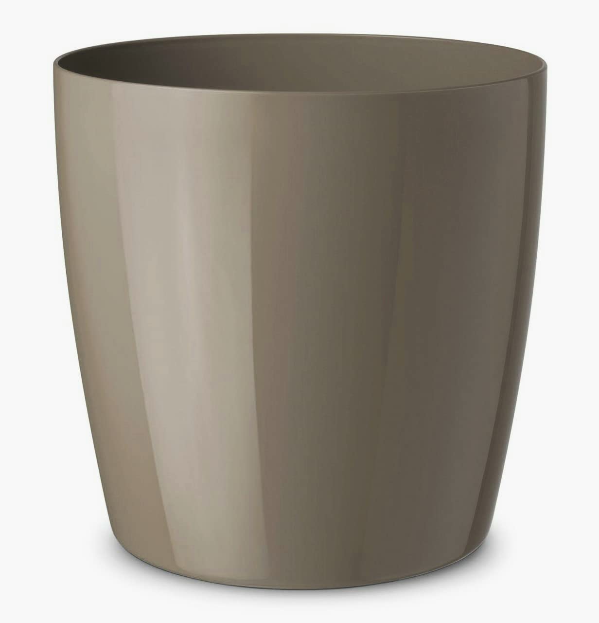 Teramo - Portavaso 35 cm di Diametro x 34 cm di Altezza, Colore: Tortora Lucido, con Ruote inserite nel Pavimento, Colore: Marrone Chiaro