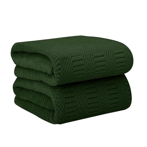 Image of JML Microfiber Bath Towels, Large Bathroom Towel for Adult, Pack of 2, 30 inch x 60 inch, Soft, Super Absorbent and Fast Drying, Use for Hair Wrap, Sport, Fitness, Yoga, Diamond Cross Grid Olive-Green