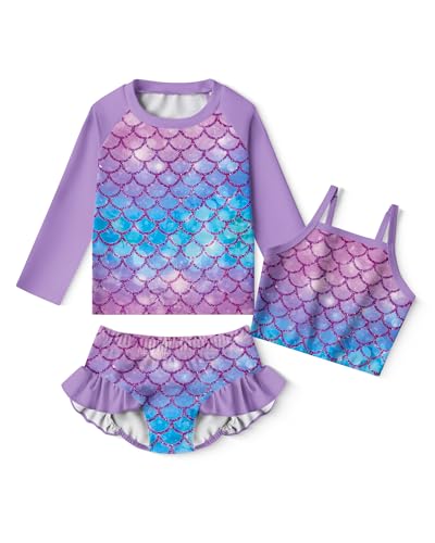 Image of LQSZ Girls Rash Guard Sets Long Sleeves Swimsuit 3 Pieces Tankini Bathing Suit Swimwear for Girls 3-12 Years